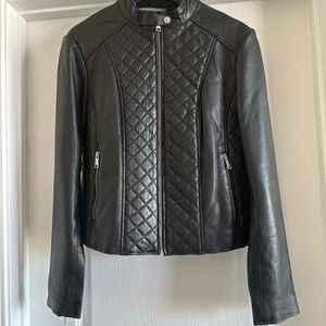 Andrew Marc New York Black Quilted Leather Moto Jacket